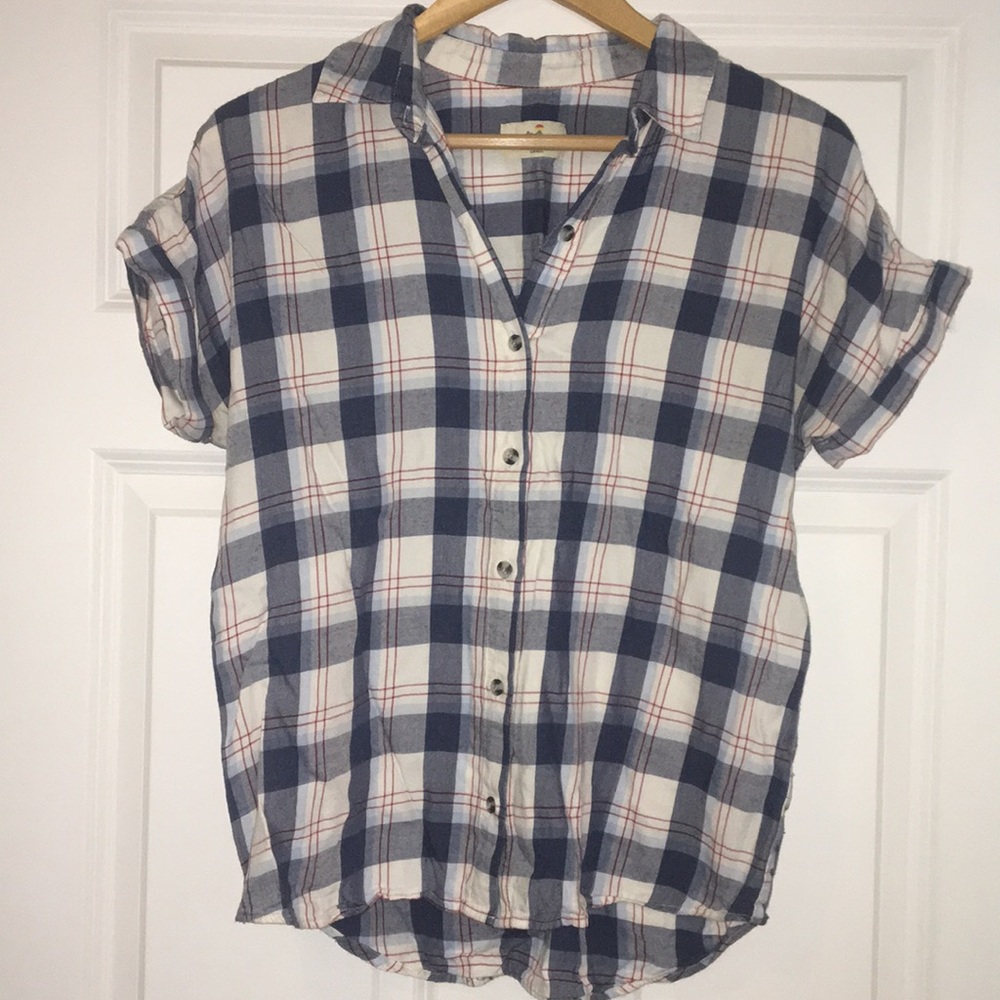 Red White and Blue Collared Short Sleeve Button Up